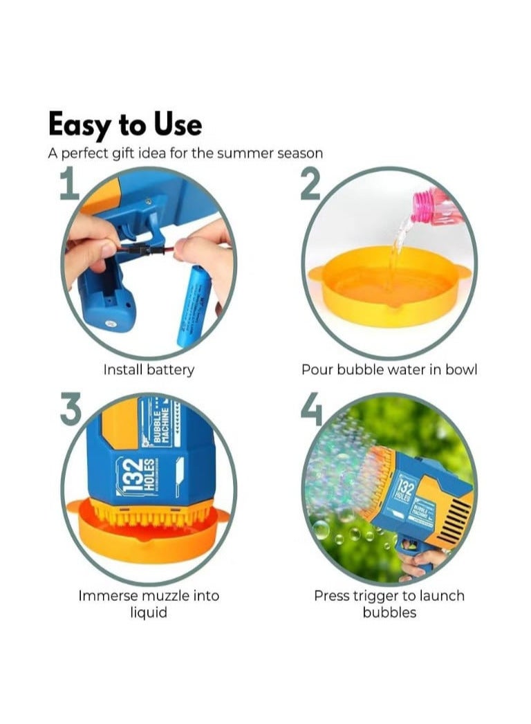 132 Holes Bubble Gun Machine - Bubble Blower Toy with Colorful Lights, Big Bubble Maker for Kids, for Outdoor and Indoor Fun (Blue) - Image 2