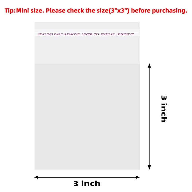 Morepack Self Sealing Cellophane Bags Self Adhesive,3x3 Inches Clear Resealable Cellophane Bags 200Pieces (Mini Size) - Image 2