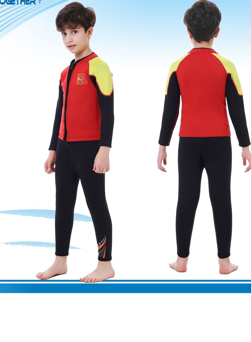 Loquat Children's Wetsuit 2.5MM Separate Body Warm Swimsuit For Boys Long Sleeve Winter Diving And Surfing Jellyfish Red  - Image 2