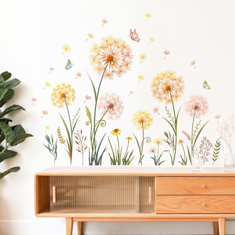 Supzone Dandelion Flower Butterfly Wall Decals Gold Dandelion Plants Floral Wall Stickers Peel and Stick Vinyl Wall Art Decor for Living Room Bedroom Office TV Sofa Backdrop Home Decor Gifts for Mom - Image 4