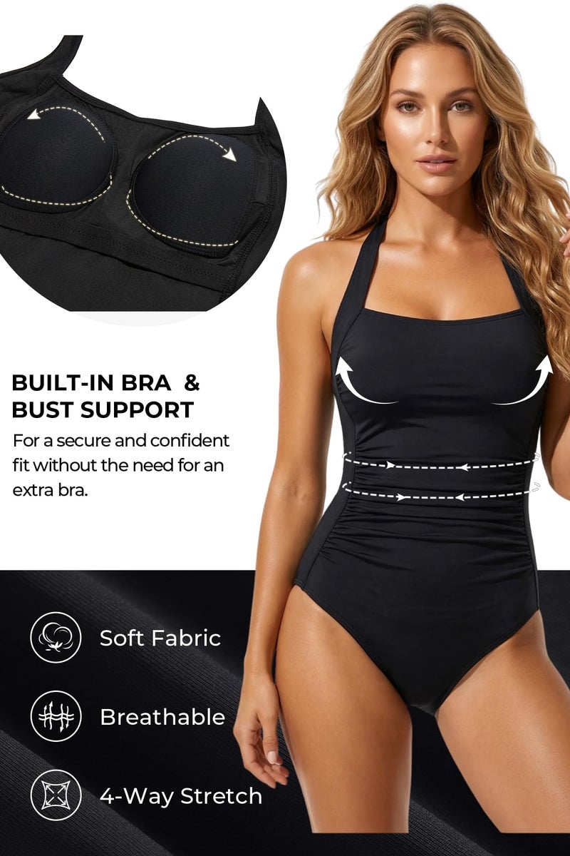Tempt Me Women Black One Piece Swimsuits Tummy Control Bathing Suits Push up Full Coverage Swimwear L - Image 4