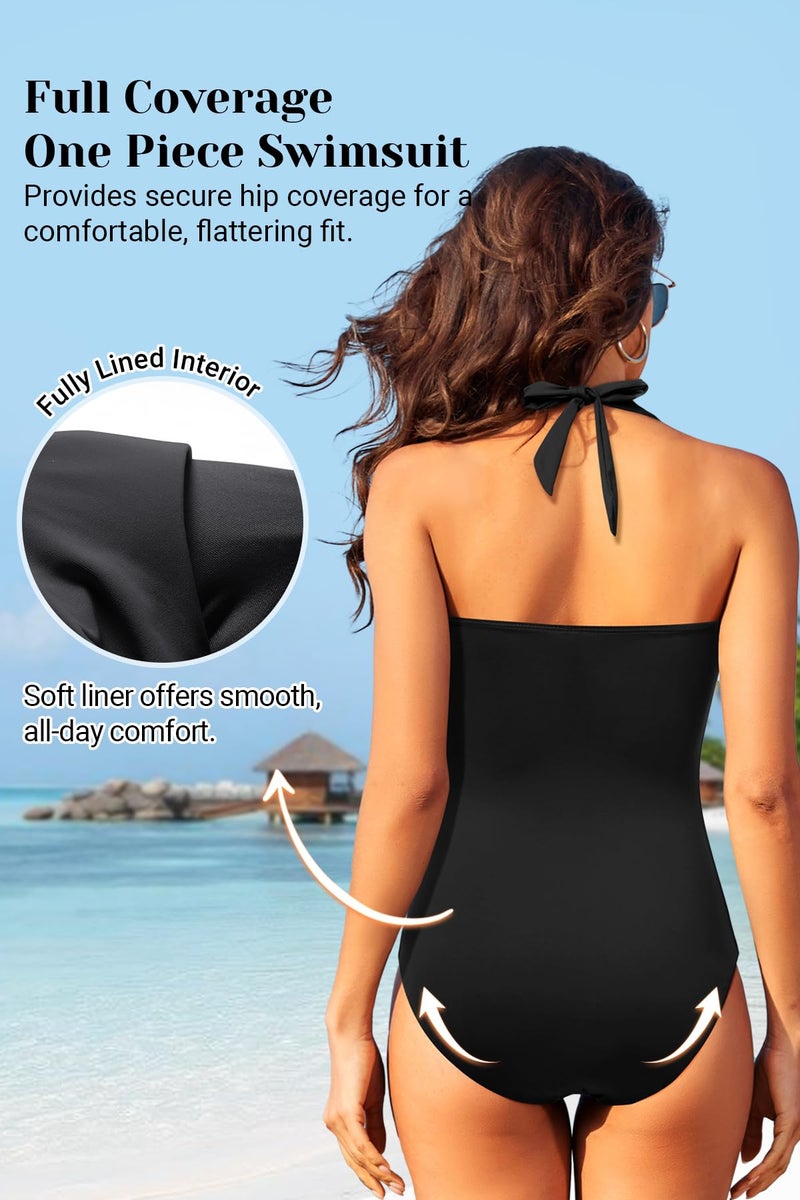 Tempt Me Women Black One Piece Swimsuits Tummy Control Bathing Suits Push up Full Coverage Swimwear L - Image 3