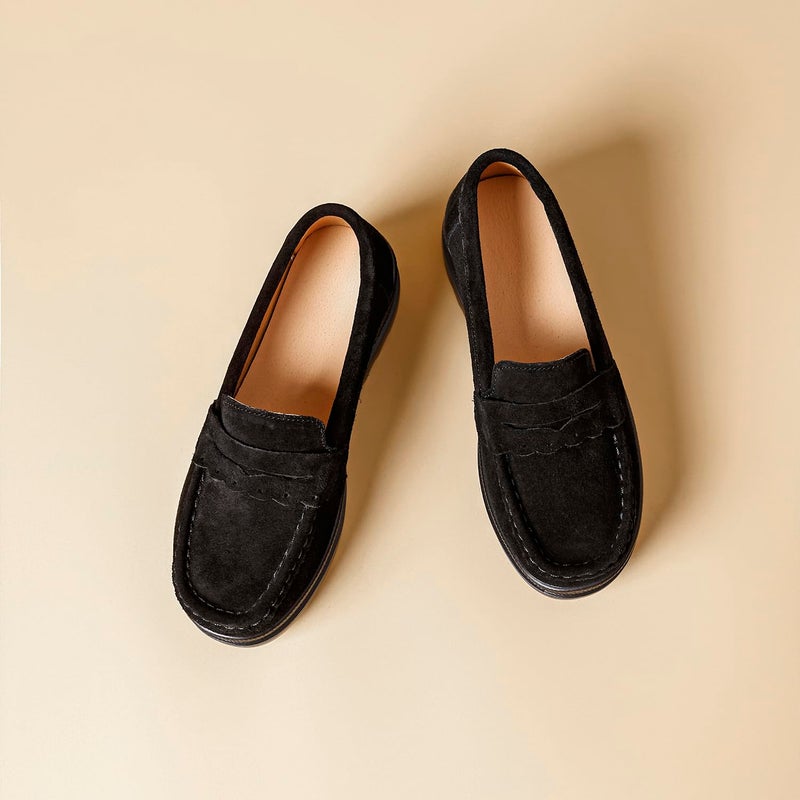 Touchmosees Women's Suede Platform Loafers - Slip-On Wedge Moccasin with Comfortable Non-Slip Rocker Sole for Business, Casual, Daily Wear Black A8775 37 - Image 5