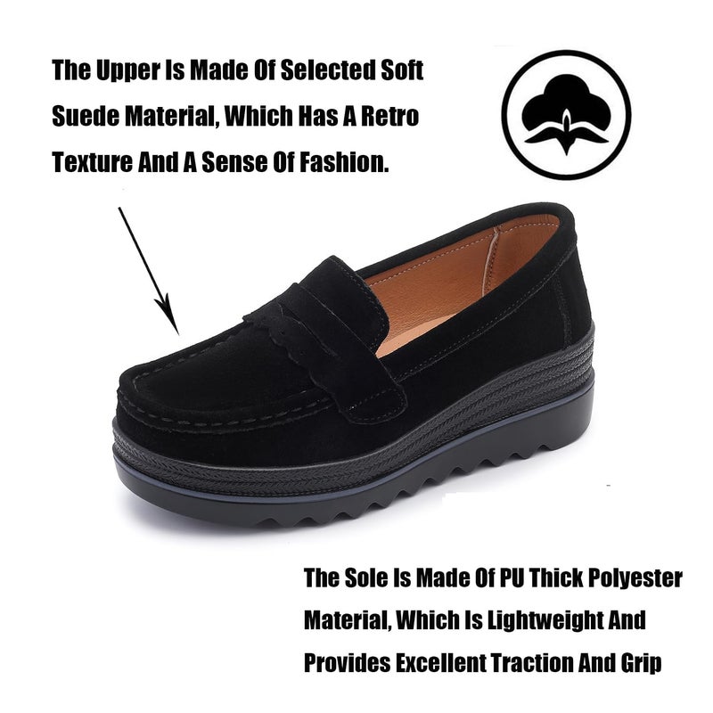 Touchmosees Women's Suede Platform Loafers - Slip-On Wedge Moccasin with Comfortable Non-Slip Rocker Sole for Business, Casual, Daily Wear Black A8775 37 - Image 4