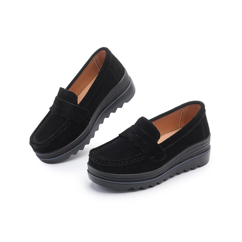 Touchmosees Women's Suede Platform Loafers - Slip-On Wedge Moccasin with Comfortable Non-Slip Rocker Sole for Business, Casual, Daily Wear Black A8775 37 - Image 1
