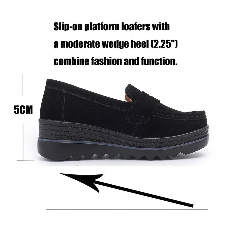 Touchmosees Women's Suede Platform Loafers - Slip-On Wedge Moccasin with Comfortable Non-Slip Rocker Sole for Business, Casual, Daily Wear Black A8775 37 - Image 3