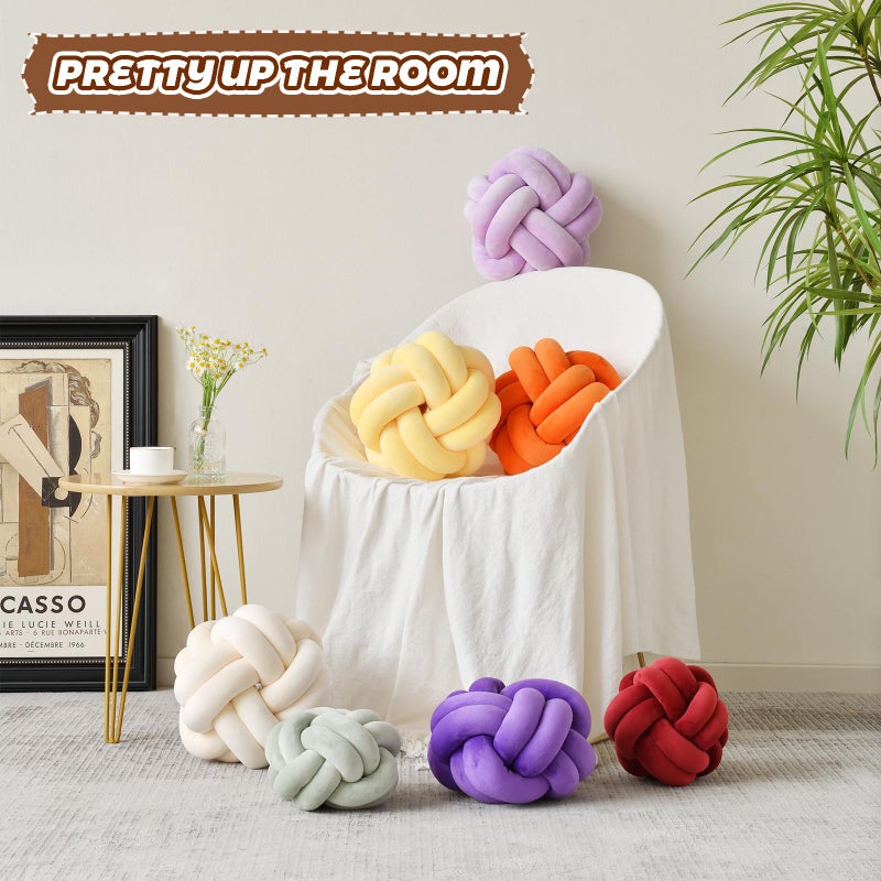 VBGYA Knot Ball Pillow  Round Decorative Throw Pillows Cushion  11 Inch Orange Soft Plush Knotted Pillows Pillow  Modern Home Throw Knot Decorative Cushion - Image 5