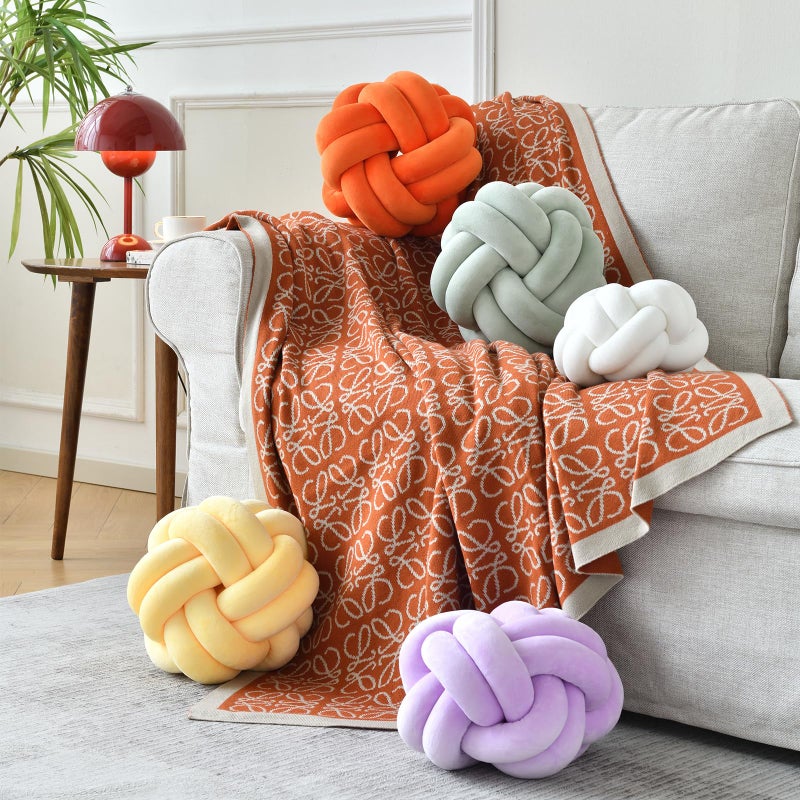 VBGYA Knot Ball Pillow  Round Decorative Throw Pillows Cushion  11 Inch Orange Soft Plush Knotted Pillows Pillow  Modern Home Throw Knot Decorative Cushion - Image 4