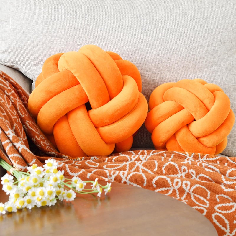 VBGYA Knot Ball Pillow  Round Decorative Throw Pillows Cushion  11 Inch Orange Soft Plush Knotted Pillows Pillow  Modern Home Throw Knot Decorative Cushion - Image 2