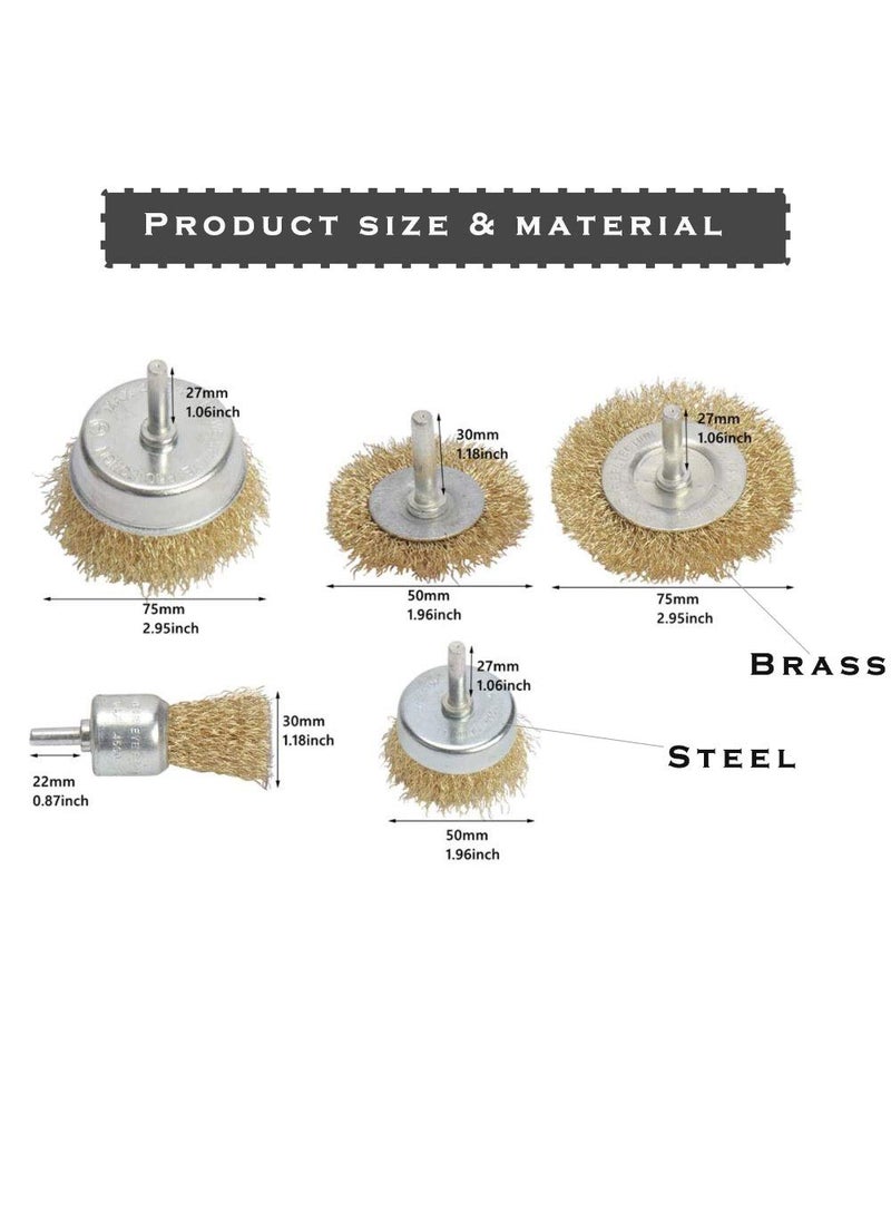 MLD MLD Multi purpose 5 Pieces Wire Brush Set to Remove Paint Dust Dirt Wheel Brush set of 5 ColorGolden silver Material Brasssteel  - Image 2