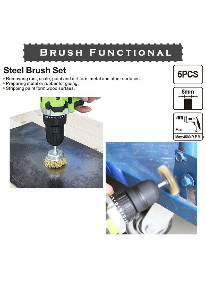 MLD MLD Multi purpose 5 Pieces Wire Brush Set to Remove Paint Dust Dirt Wheel Brush set of 5 ColorGolden silver Material Brasssteel  - Image 3