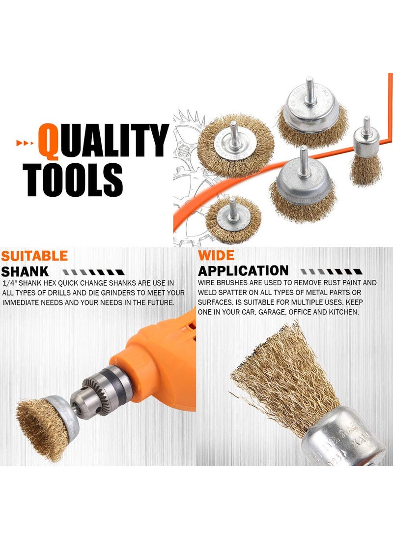 MLD MLD Multi purpose 5 Pieces Wire Brush Set to Remove Paint Dust Dirt Wheel Brush set of 5 ColorGolden silver Material Brasssteel  - Image 4