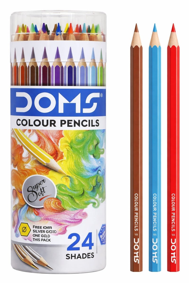 DOMS Super Soft Colour Pencils – 24 Shades + Gold & Silver | Premium Drawing & Colouring Set - Image 1