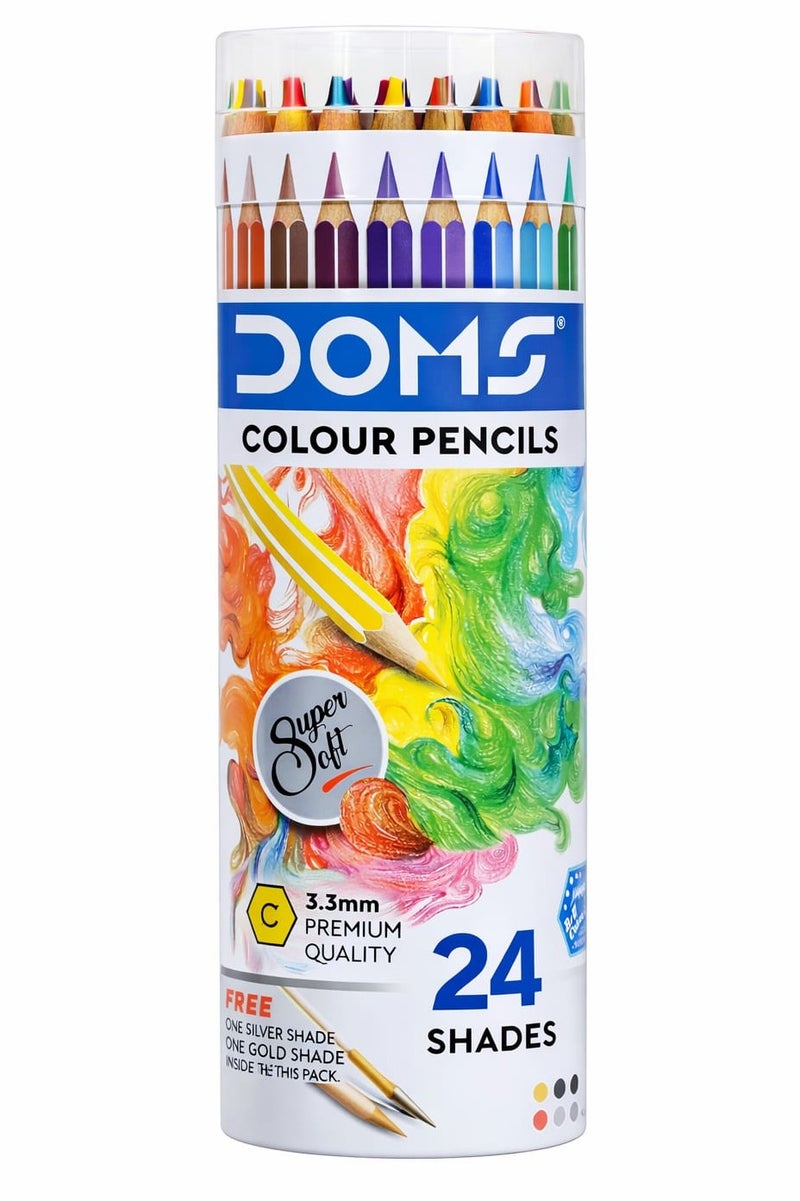 DOMS Super Soft Colour Pencils – 24 Shades + Gold & Silver | Premium Drawing & Colouring Set - Image 2