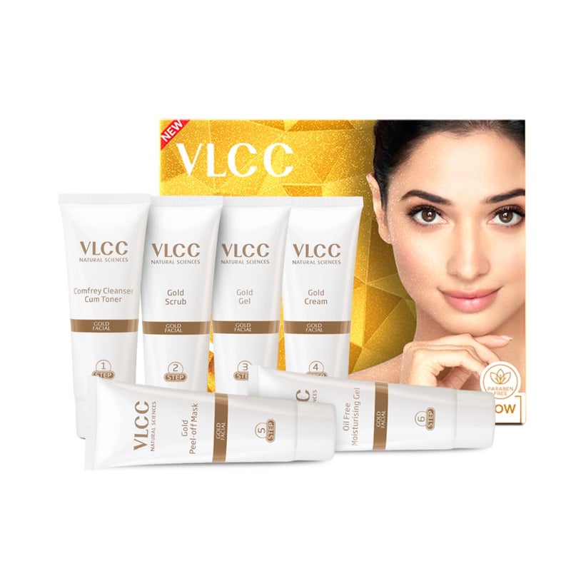VLCC Gold Facial Kit Bright Glowing Skin 60g Pamper your Skin for a Luminous Glow Parlour Glow with 24K Gold Bhasma Rose Extracts Turmeric Aloe Vera - Image 4