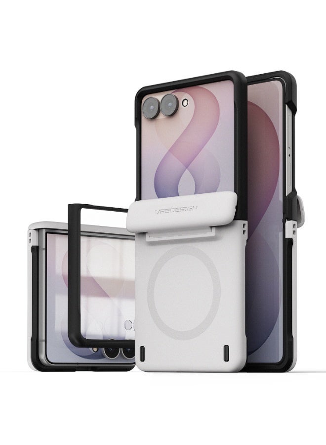 VRS Design Terra Guard Modern Samsung Galaxy Z Flip 8 Case Cover with [Built-in Screen Protector] and Hinge Protection - Cream