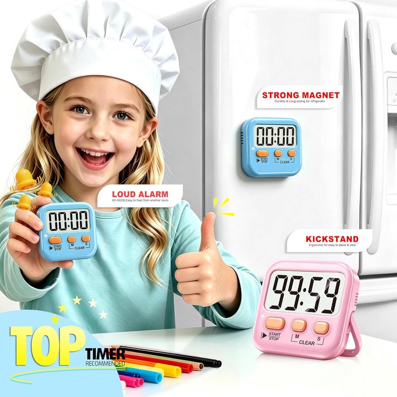 Antonki 2 Pack Digital Timer for Kids, Magnetic Countdown Kitchen Timers for Cooking, Egg, Classroom, Teacher, Exercise, Study, Oven - Battery Included - Image 3
