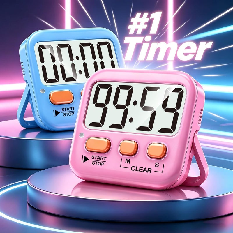 Antonki 2 Pack Digital Timer for Kids, Magnetic Countdown Kitchen Timers for Cooking, Egg, Classroom, Teacher, Exercise, Study, Oven - Battery Included - Image 2