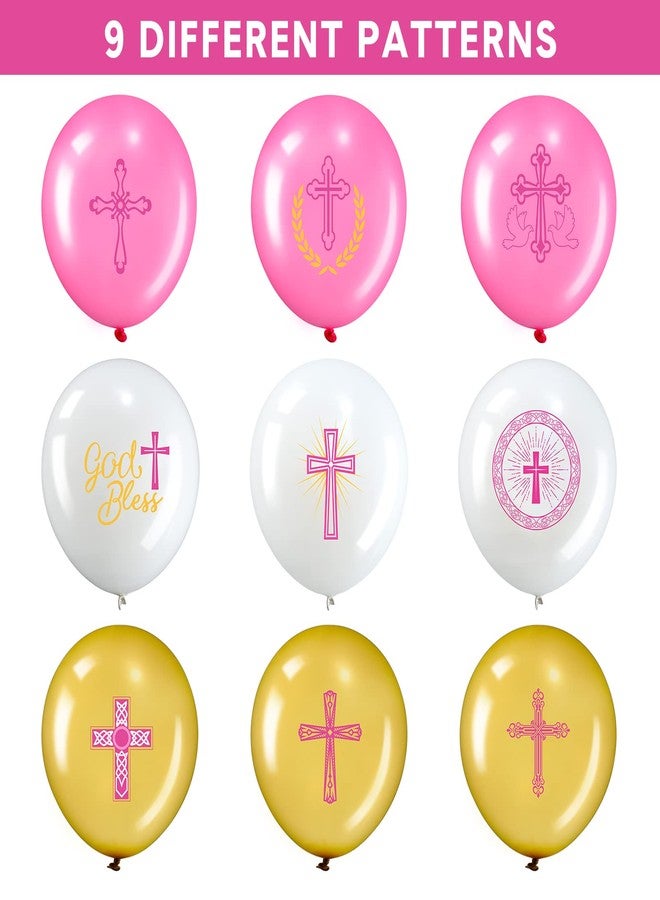 Chalyna 45 Pcs God Bless Balloons 12 Inch Baptism Balloon Decoration for Girls Pink Cross Balloon for Communion Christian Christening Party Supplies Baby Shower Birthday Religious Wedding Decoration - Image 3