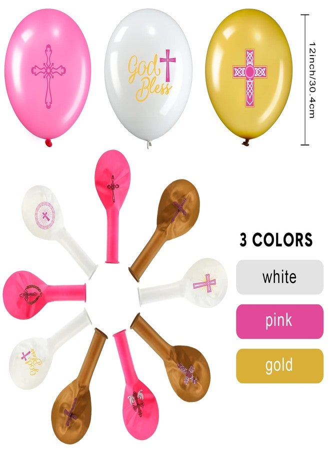 Chalyna 45 Pcs God Bless Balloons 12 Inch Baptism Balloon Decoration for Girls Pink Cross Balloon for Communion Christian Christening Party Supplies Baby Shower Birthday Religious Wedding Decoration - Image 2