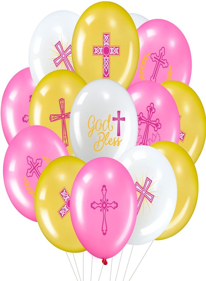 Chalyna 45 Pcs God Bless Balloons 12 Inch Baptism Balloon Decoration for Girls Pink Cross Balloon for Communion Christian Christening Party Supplies Baby Shower Birthday Religious Wedding Decoration - Image 1