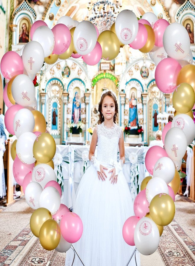 Chalyna 45 Pcs God Bless Balloons 12 Inch Baptism Balloon Decoration for Girls Pink Cross Balloon for Communion Christian Christening Party Supplies Baby Shower Birthday Religious Wedding Decoration - Image 4