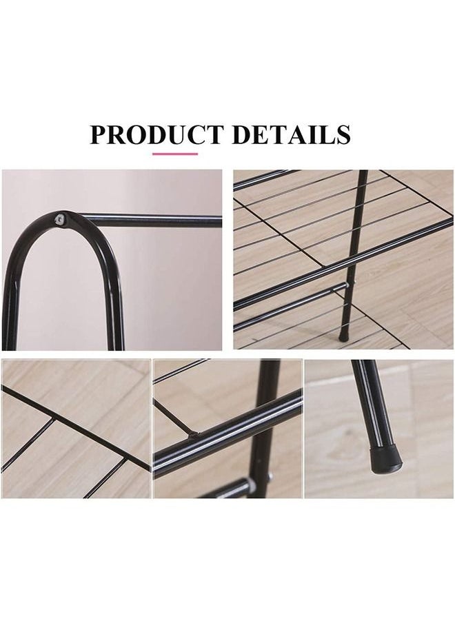 Arabest - Portable Clothes Hanger with Two Layers of Shelves Independent Double Pole Metal Hanger with Bottom Shelf for Shoe Rack Organizer - Black - Image 1