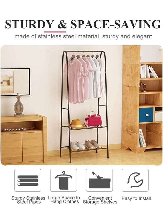 Arabest - Portable Clothes Hanger with Two Layers of Shelves Independent Double Pole Metal Hanger with Bottom Shelf for Shoe Rack Organizer - Black - Image 1