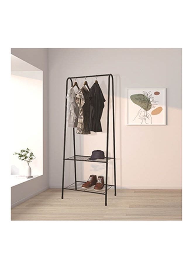 Arabest - Portable Clothes Hanger with Two Layers of Shelves Independent Double Pole Metal Hanger with Bottom Shelf for Shoe Rack Organizer - Black - Image 1