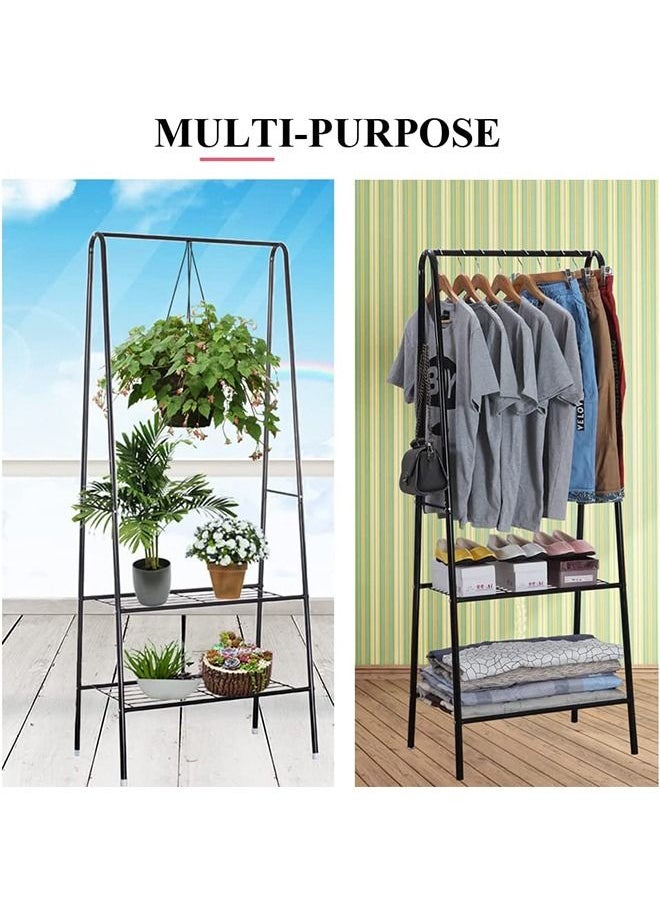 Arabest - Portable Clothes Hanger with Two Layers of Shelves Independent Double Pole Metal Hanger with Bottom Shelf for Shoe Rack Organizer - Black - Image 1