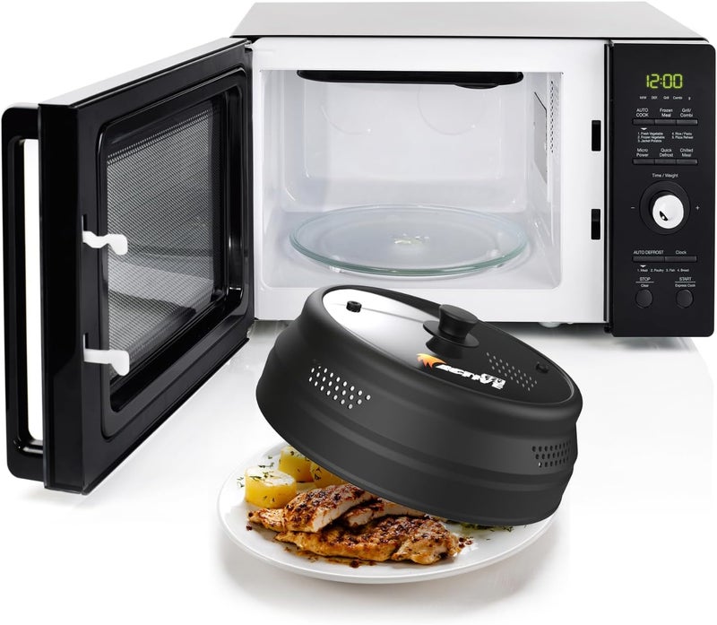 EZY ACTIVE Collapsible Microwave Cover for Food - Silicone and Glass Splatter Guard Lid for 6-12 inch Plates & Bowls, Dishwasher Safe, Heat Resistant, BPA-Free, Black - Image 2