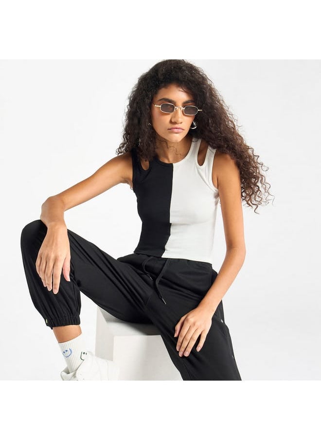 FAV Colourblock Ribbed Sleeveless Top with Cutout Detail and Round Neck  - Image 1