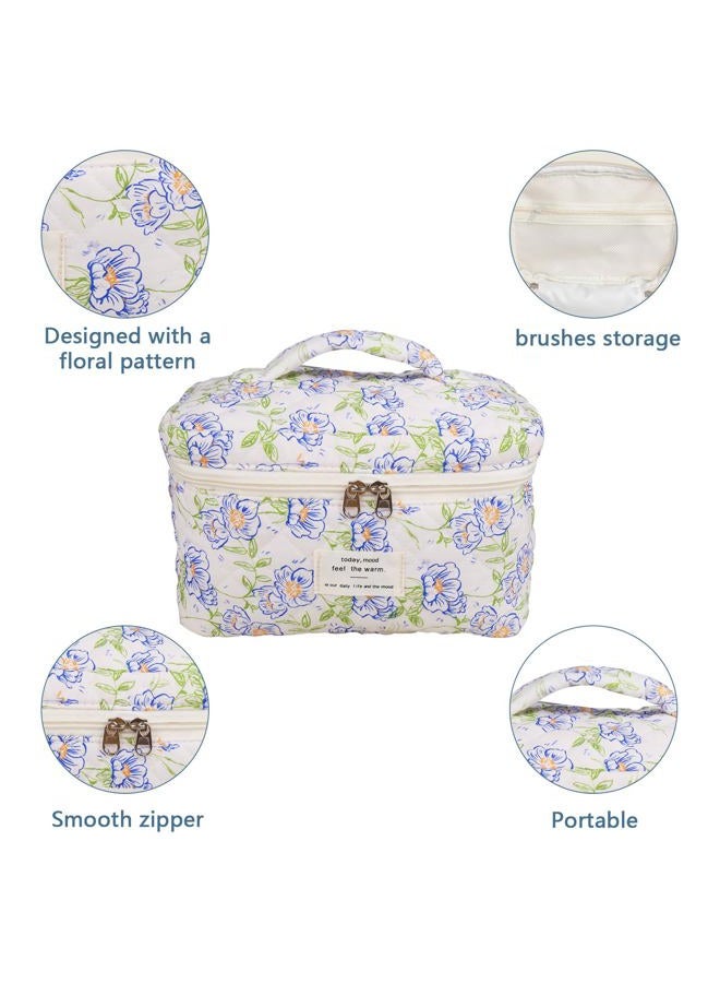 Gosect Large Makeup Bag, Cute Cosmetic Bag for Women Girls, Floral Coquette Aesthetic Toiletry Bag, Travel Make Up Organizer Bag (light blue) - Image 4