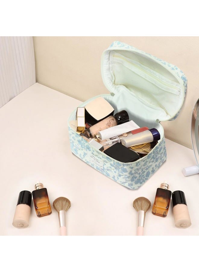 Gosect Large Makeup Bag, Cute Cosmetic Bag for Women Girls, Floral Coquette Aesthetic Toiletry Bag, Travel Make Up Organizer Bag (light blue) - Image 5