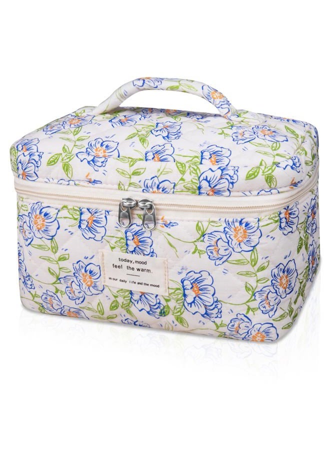 Gosect Large Makeup Bag, Cute Cosmetic Bag for Women Girls, Floral Coquette Aesthetic Toiletry Bag, Travel Make Up Organizer Bag (light blue) - Image 1
