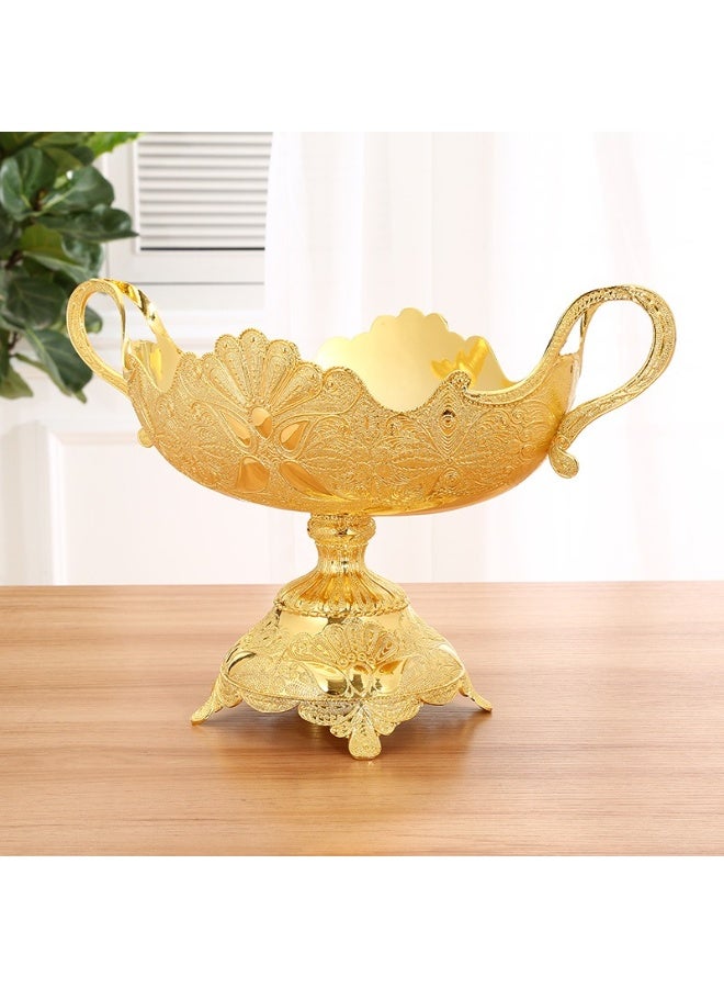 Golden Peacock Pattern Fruit Bowl with Handles, European Style Decorative Snack Plate - Image 5