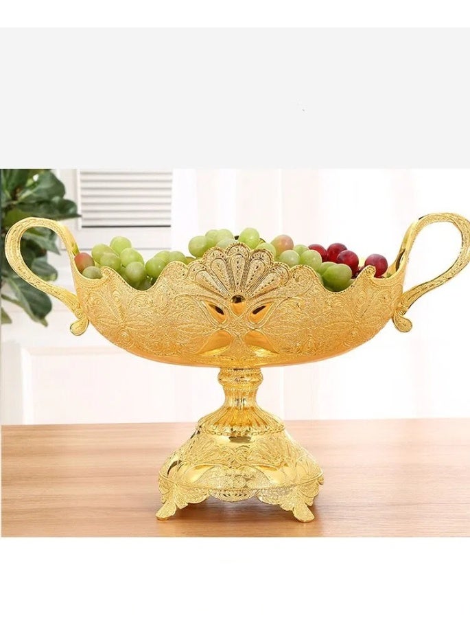 Golden Peacock Pattern Fruit Bowl with Handles, European Style Decorative Snack Plate - Image 4