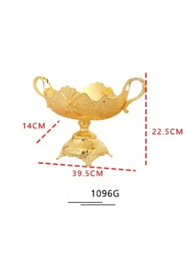 Golden Peacock Pattern Fruit Bowl with Handles, European Style Decorative Snack Plate - Image 2