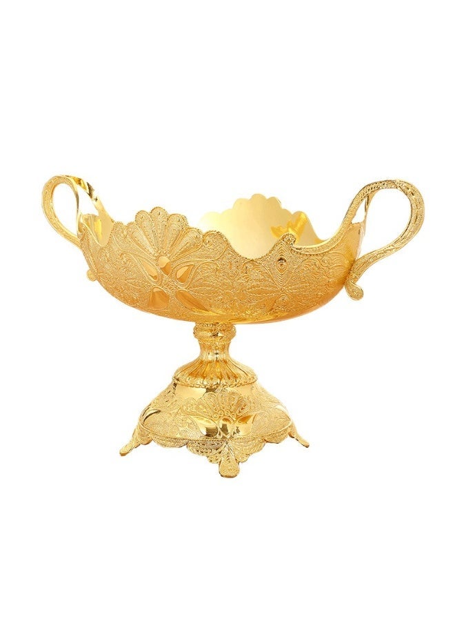 Golden Peacock Pattern Fruit Bowl with Handles, European Style Decorative Snack Plate - Image 1