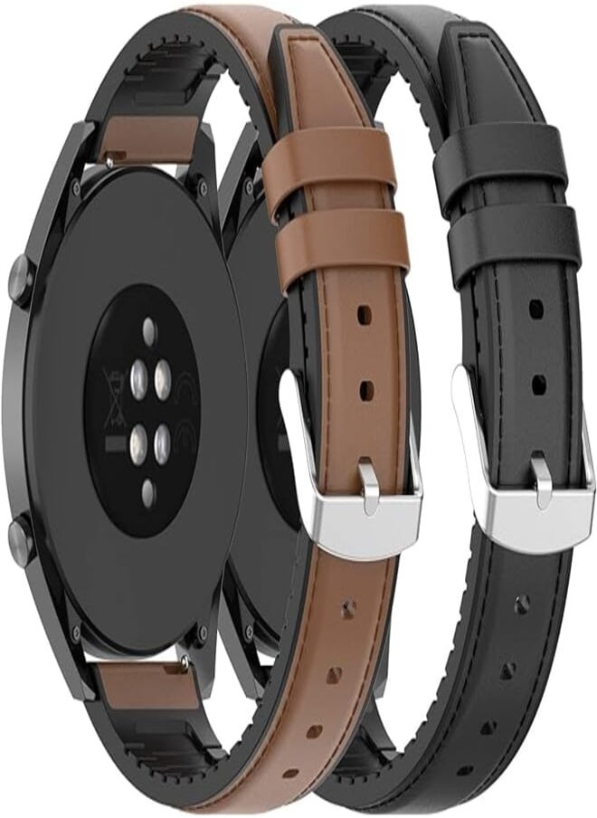 BabyValley - سوار جلدي متوافق مع ساعة هواوي GT3 46 مم/GT Runner/Watch 3 Pro/Watch 3 سوار بديل لساعة هواوي GT 3 46 مم/GT 2 Pro الذكية (أسود+بني) - Image 1