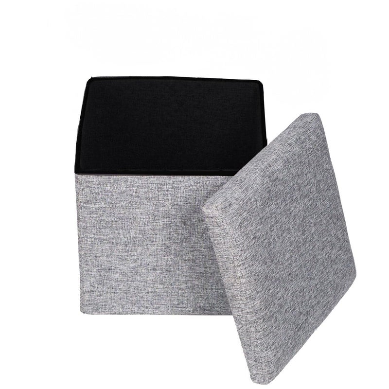 GALV Storage Ottoman Cube Folding Square Ottoman Seat Small Ottoman with Lid for Foot Stool and Foot Rest Fabric Box Bin for Kids and AdultsGray Colour - Image 1
