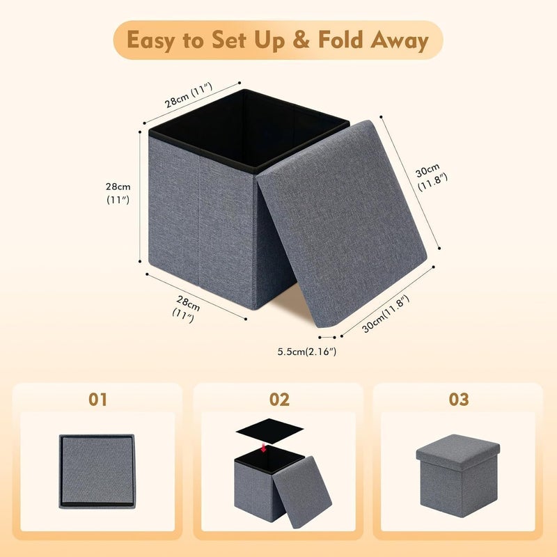 GALV Storage Ottoman Cube Folding Square Ottoman Seat Small Ottoman with Lid for Foot Stool and Foot Rest Fabric Box Bin for Kids and AdultsGray Colour - Image 3