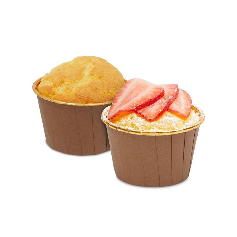 Deera Brown Outer and Gold Color Inner Finish Expandable Muffin Cup Cake Paper Mould - Medium, Pack of 100 - Image 2