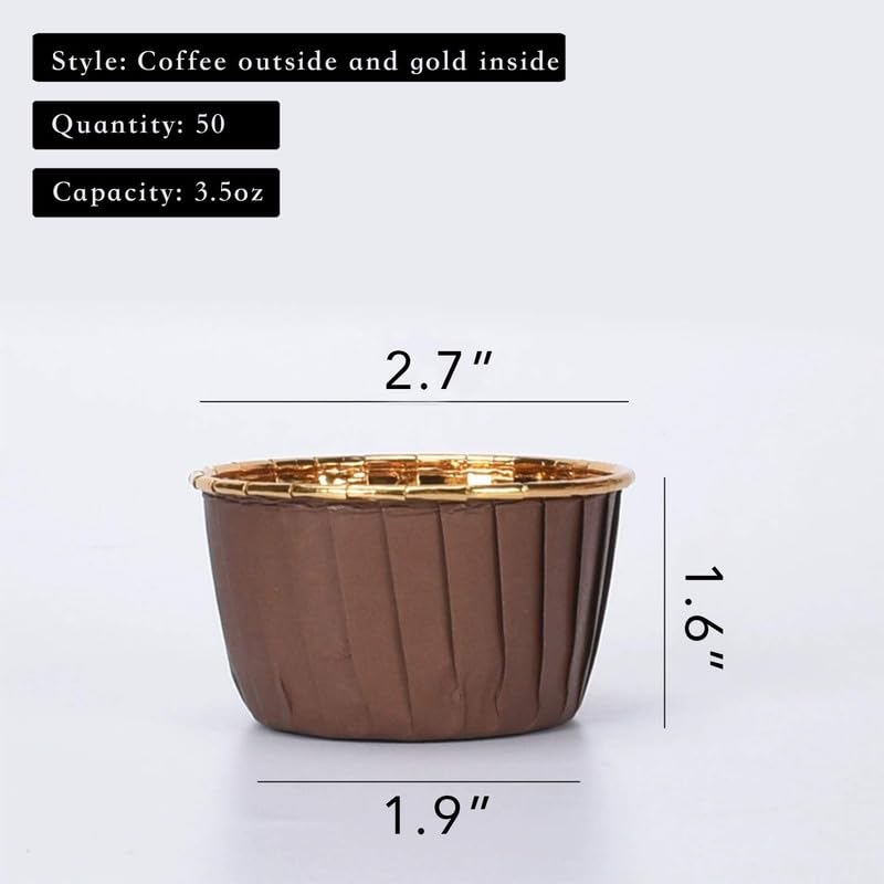Deera Brown Outer and Gold Color Inner Finish Expandable Muffin Cup Cake Paper Mould - Medium, Pack of 100 - Image 5