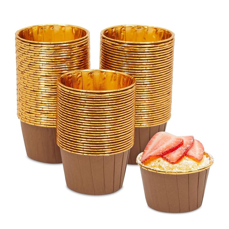 Deera Brown Outer and Gold Color Inner Finish Expandable Muffin Cup Cake Paper Mould - Medium, Pack of 100 - Image 3