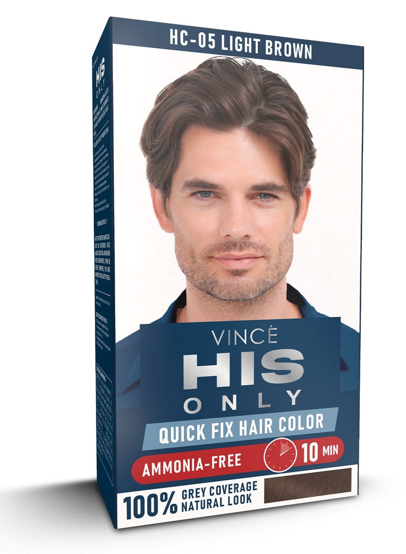 فينس صبغة شعر للرجال (HC-05) - بني فاتح - خالية من الأمونيا، تغطية 100% للشعر الرمادي، غنية بزيت الزيتون والأفوكادو - تضيف نعومة ولمعانًا - لطيفة وسريعة وطويلة الأمد لجميع أنواع الشعر - Image 1