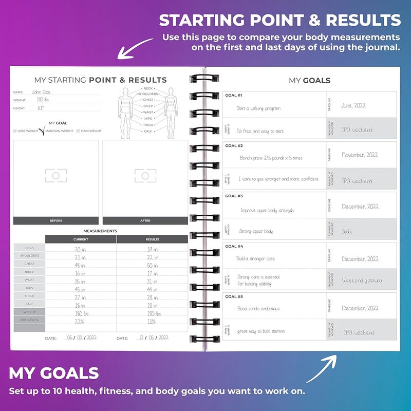 Clever Fox Fitness Journal Workout Log Book - Daily Fitness Planner Workout Journal for Women and Men. Spiral-Bound, Laminated Cover, Thick Pages, A5 (Yellow & Pink) - Image 3