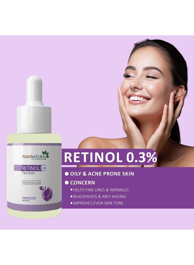 7 DAYS Natural 0.3% Retinol Face Serum For Anti Aging Beginners | Night Face Serum With Retinol Niacinamide And Hyaluronic Acid For Fine Lines & Skin Brightening For Men & Women - 30Ml - Image 4
