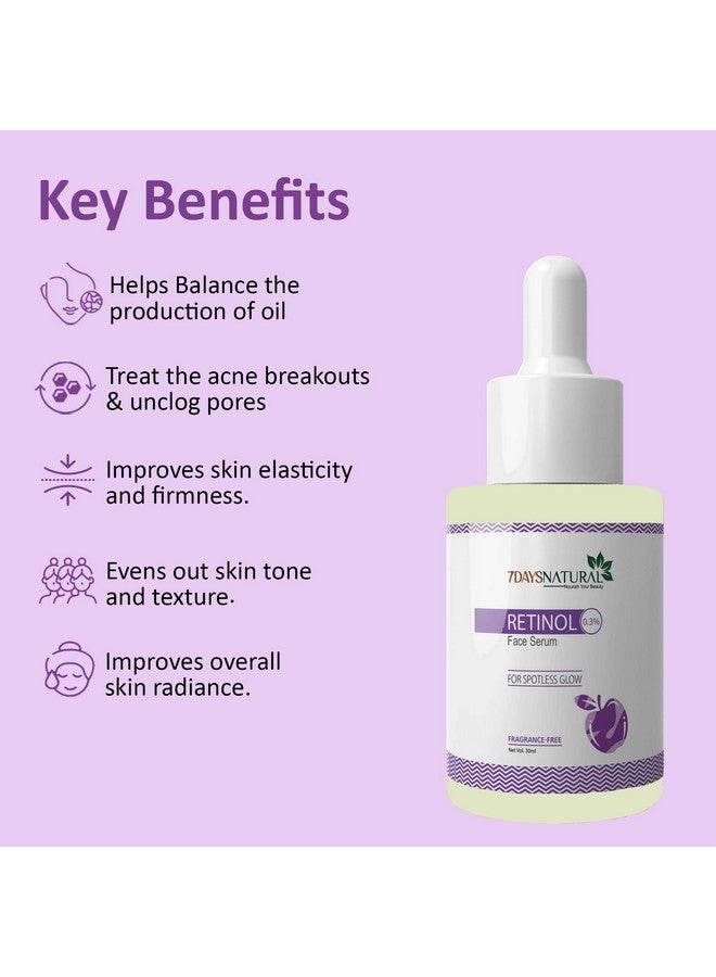 7 DAYS Natural 0.3% Retinol Face Serum For Anti Aging Beginners | Night Face Serum With Retinol Niacinamide And Hyaluronic Acid For Fine Lines & Skin Brightening For Men & Women - 30Ml - Image 5