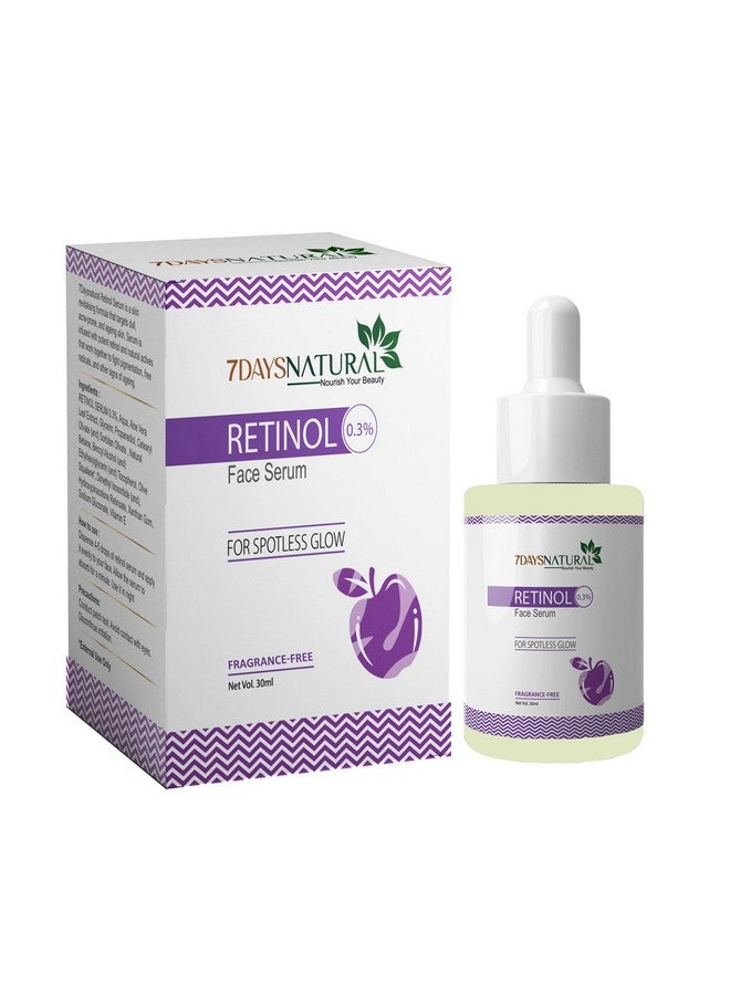 7 DAYS Natural 0.3% Retinol Face Serum For Anti Aging Beginners | Night Face Serum With Retinol Niacinamide And Hyaluronic Acid For Fine Lines & Skin Brightening For Men & Women - 30Ml - Image 1